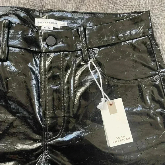 NWT Good American GC125T Women's Pants 8/29 Black Textured Fux Leather Goth - Picture 4 of 11